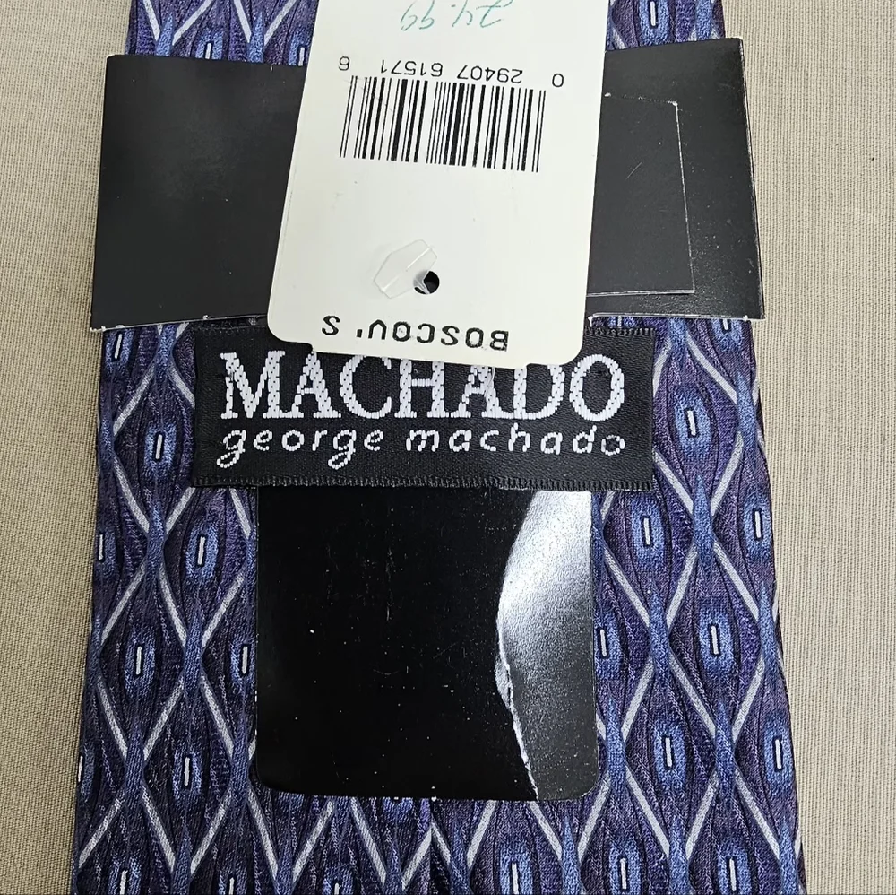 George Machado Men's Silk Tie NWT Blue Purple Geometric Diamond Pattern Made USA
